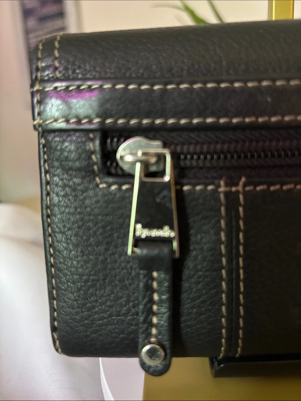 Tignanello Black Pebbled Leather Trifold Wallet